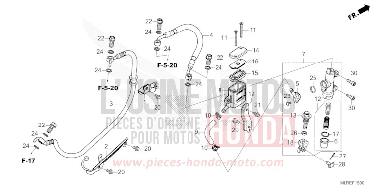 REAR BRAKE MASTER CYLINDER for Hornet 500 GRAND PRIX RED (R380) from 2024